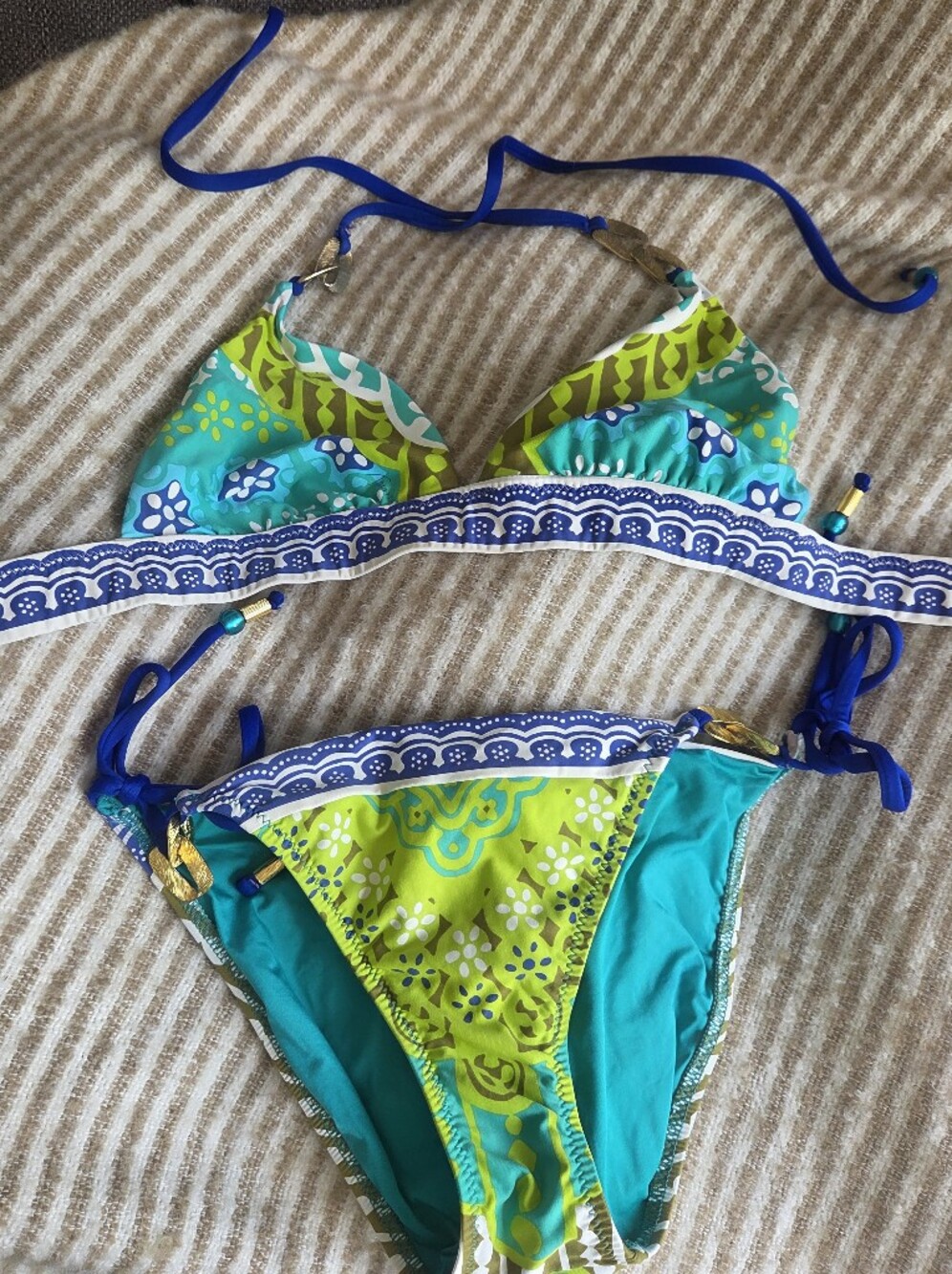 Trina Turk Teal and White Patterned Swimwear